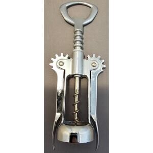 Franmara Silver Corkscrew Wine Bottle Opener w/Fins - Push Down - Used - Italy